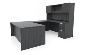 U Shaped Desks with Hutch PBD Furniture 72in x 102in Double Pedestal U-Desk with Door Hutch