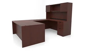 U Shaped Desks with Hutch PBD Furniture 72in x 102in Double Pedestal U-Desk with Door Hutch