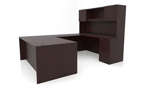 U Shaped Desks with Hutch PBD Furniture 72in x 102in Double Pedestal U-Desk with Door Hutch