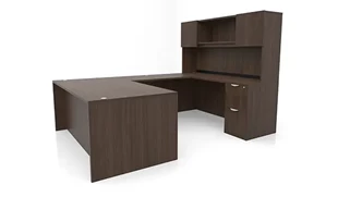 U Shaped Desks with Hutch PBD Furniture 72in x 102in Double Pedestal U-Desk with Door Hutch