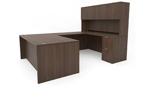 U Shaped Desks with Hutch PBD Furniture 72in x 102in Double Pedestal U-Desk with 4 Door Hutch