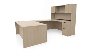 U Shaped Desks with Hutch PBD Furniture 72in x 107in Double Pedestal U-Desk with Door Hutch