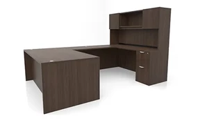 U Shaped Desks with Hutch PBD Furniture 72in x 107in Double Pedestal U-Desk with Door Hutch