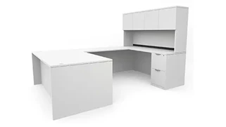 U Shaped Desks with Hutch PBD Furniture 72in x 107in Double Pedestal U-Desk with 4 Door Hutch