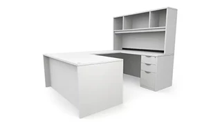 U Shaped Desks with Hutch PBD Furniture 72in x 89in Double Pedestal U-Desk with Open Hutch