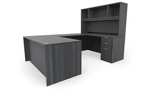 U Shaped Desks with Hutch PBD Furniture 72in x 96in Double Pedestal U-Desk with Open Hutch
