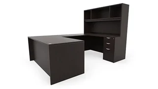 U Shaped Desks with Hutch PBD Furniture 60in x 96in Double Pedestal U-Desk with Open Hutch 