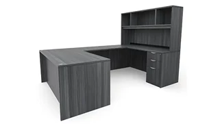 U Shaped Desks with Hutch PBD Furniture 60in x 101in Double Pedestal U-Desk with Open Hutch