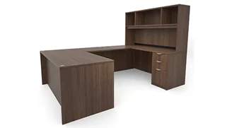 U Shaped Desks with Hutch PBD Furniture 66in x 101in Double Pedestal U-Desk with Open Hutch
