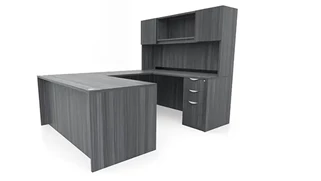 U Shaped Desks with Hutch PBD Furniture 66in x 89in Double Pedestal U-Desk with Door Hutch 