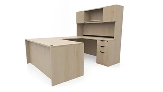 U Shaped Desks with Hutch PBD Furniture 66in x 89in Double Pedestal U-Desk with Door Hutch