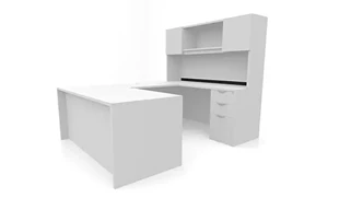 U Shaped Desks with Hutch PBD Furniture 66in x 89in Double Pedestal U-Desk with Door Hutch 