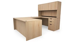 U Shaped Desks with Hutch PBD Furniture 60in x 89in Double Pedestal U-Desk with 4 Door Hutch 