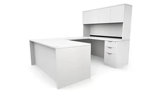 U Shaped Desks with Hutch PBD Furniture 66in x 89in Double Pedestal U-Desk with 4 Door Hutch 