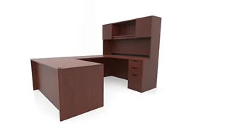 U Shaped Desks with Hutch PBD Furniture 66in x 96in Double Pedestal U-Desk with Door Hutch