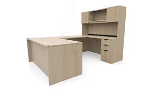 U Shaped Desks with Hutch PBD Furniture 72in x 96in Double Pedestal U-Desk with Door Hutch