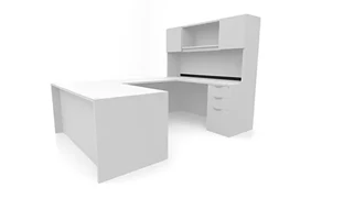 U Shaped Desks with Hutch PBD Furniture 72in x 96in Double Pedestal U-Desk with Door Hutch 
