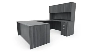 U Shaped Desks with Hutch PBD Furniture 66in x 96in Double Pedestal U-Desk with 4 Door Hutch