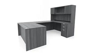 U Shaped Desks with Hutch PBD Furniture 60in x 101in Double Pedestal U-Desk with Door Hutch