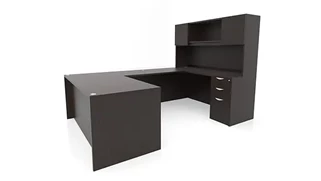 U Shaped Desks with Hutch PBD Furniture 60in x 101in Double Pedestal U-Desk with Door Hutch 