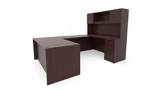 U Shaped Desks with Hutch PBD Furniture 72in x 101in Double Pedestal U-Desk with Door Hutch