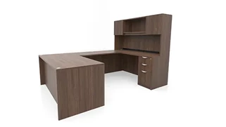 U Shaped Desks with Hutch PBD Furniture 66in x 101in Double Pedestal U-Desk with Door Hutch