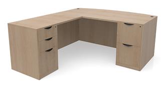 L Shaped Desks Office Source 66in x 77in Bow Front Double Pedestal L-Shaped Desk