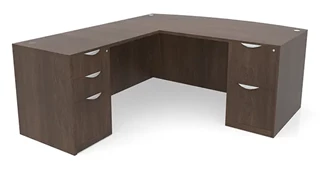 L Shaped Double Pedestal Desks PBD Furniture 66in x 77in Bow Front Double Pedestal L-Shaped Desk