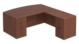 L Shaped Double Pedestal Desks PBD Furniture Bow-Front L-Desk 66in W x 71in D with 2 Pedestals
