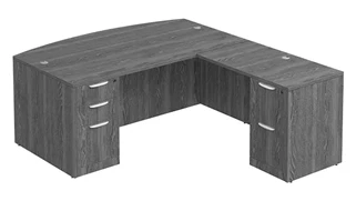 L Shaped Double Pedestal Desks PBD Furniture Bow-Front L-Desk 72in W x 84in D with Double Pedestals