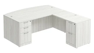L Shaped Double Pedestal Desks PBD Furniture Bow-Front L-Desk 72in W x 88in D with 2 Pedestals