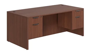 Stand-Alone Double Pedestal Desks PBD Furniture Desk 66in W x 24in D with 2 Hanging Pedestals