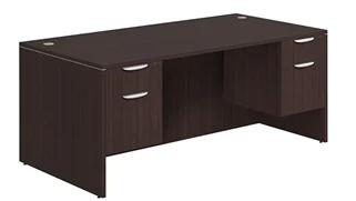 Stand-Alone Double Pedestal Desks PBD Furniture Desk 66in W x 30in D with 2 Hanging Pedestals