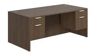 Stand-Alone Double Pedestal Desks PBD Furniture Desk 72in W x 36in D with 2 Hanging Pedestals