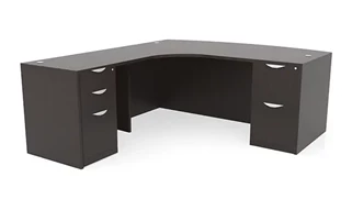 L Shaped Double Pedestal Desks PBD Furniture 72in x 90in Curved Corner Double Pedestal Bow Front L-Desk