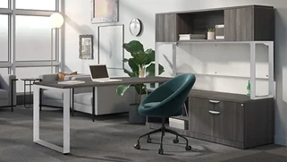 L Shaped Desks with Hutch PBD Furniture 72in x 72in Loop Leg Low Wall L-Desk with Hutch
