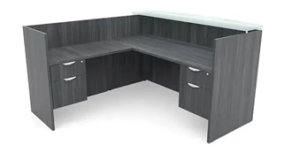 Reception Desks - L Shaped PBD Furniture 72in x 72in L-Shaped Reception Desk Double Hanging Pedestal with Glass Transaction Counter