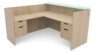 Reception Desks - L Shaped PBD Furniture 72in x 72in L-Shaped Reception Desk Double Hanging Pedestal with Glass Transaction Counter