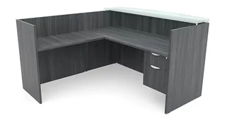 Reception Desks - L Shaped PBD Furniture 72in x 72in L-Shaped Reception Desk Single Hanging Pedestal with Glass Transaction Counter