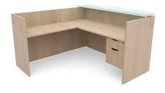 Reception Desks - L Shaped PBD Furniture 72in x 72in L-Shaped Reception Desk Single Hanging Pedestal with Glass Transaction Counter