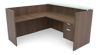 Reception Desks - L Shaped PBD Furniture 72in x 72in L-Shaped Reception Desk Single Hanging Pedestal with Glass Transaction Counter
