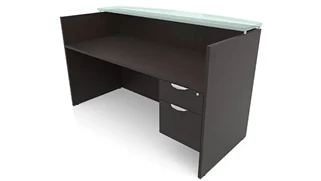 Reception Stand-Alone Desk PBD Furniture 72in x 30in Single Hanging Pedestal Reception Desk with Glass Transaction Counter