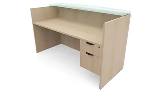 Reception Stand-Alone Desk PBD Furniture 72in x 30in Single Hanging Pedestal Reception Desk with Glass Transaction Counter