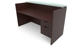 Reception Stand-Alone Desk PBD Furniture 72in x 30in Single Hanging Pedestal Reception Desk with Glass Transaction Counter
