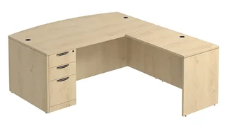 L Shaped Single Pedestal Desks PBD Furniture Bow-Front L-Desk 66in W x 66in D with 3 Drawer Pedestal