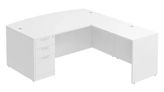 L Shaped Single Pedestal Desks PBD Furniture Bow-Front L-Desk 71in W x 65in D with 3 Drawer Pedestal
