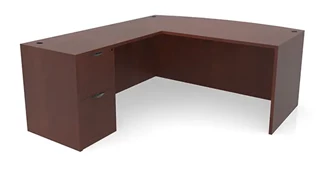 L Shaped Single Pedestal Desks PBD Furniture 66in x 70in Bow Front L-Desk Single Pedestal