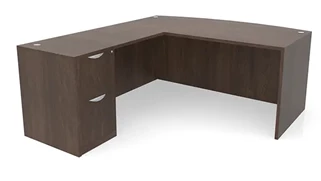 L Shaped Single Pedestal Desks PBD Furniture 66in x 77in Bow Front L-Desk Single Pedestal