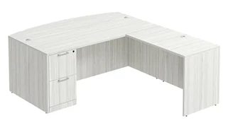 L Shaped Single Pedestal Desks PBD Furniture Bow-Front L-Desk 66in W x 78in D with 1 Pedestal