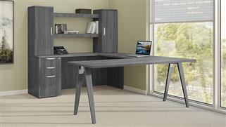 U Shaped Desks Office Source 72in x 96in Wood A-Leg U-Desk with Shelf Hutch 